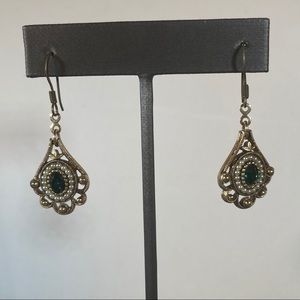 Avon Green Sapphire Faux Pearls Vintage Earrings